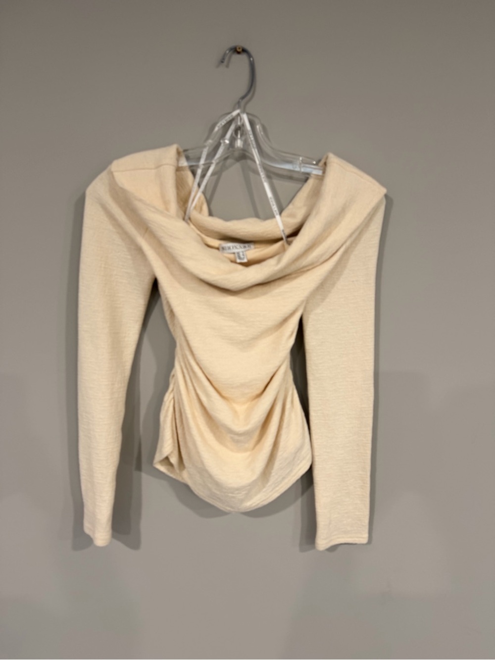 Shona Joy Cream Off-Shoulder Draped Knit Sweater size 4